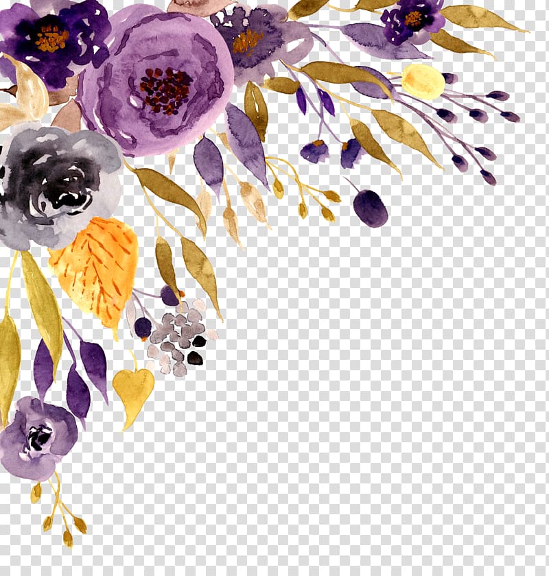 Wedding invitation Flower Watercolor painting, Watercolor flower, purple, gray, and black flowers painting transparent background PNG clipart