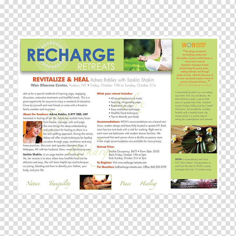 Graphic design Recharge Retreats & Awakened Life School of Yoga Advertising Print design, building flyer transparent background PNG clipart