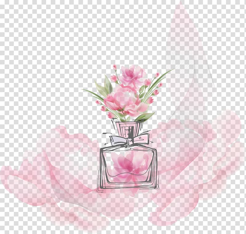 pink petaled flower illustration, Perfume Chanel Eau de toilette Fragrance oil Fashion, Flowers perfume bottle transparent background PNG clipart