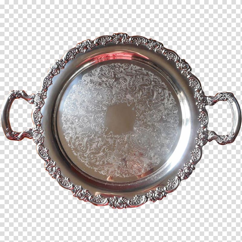 Silver Platter Tray Tea set Plate, silver transparent background PNG clipart