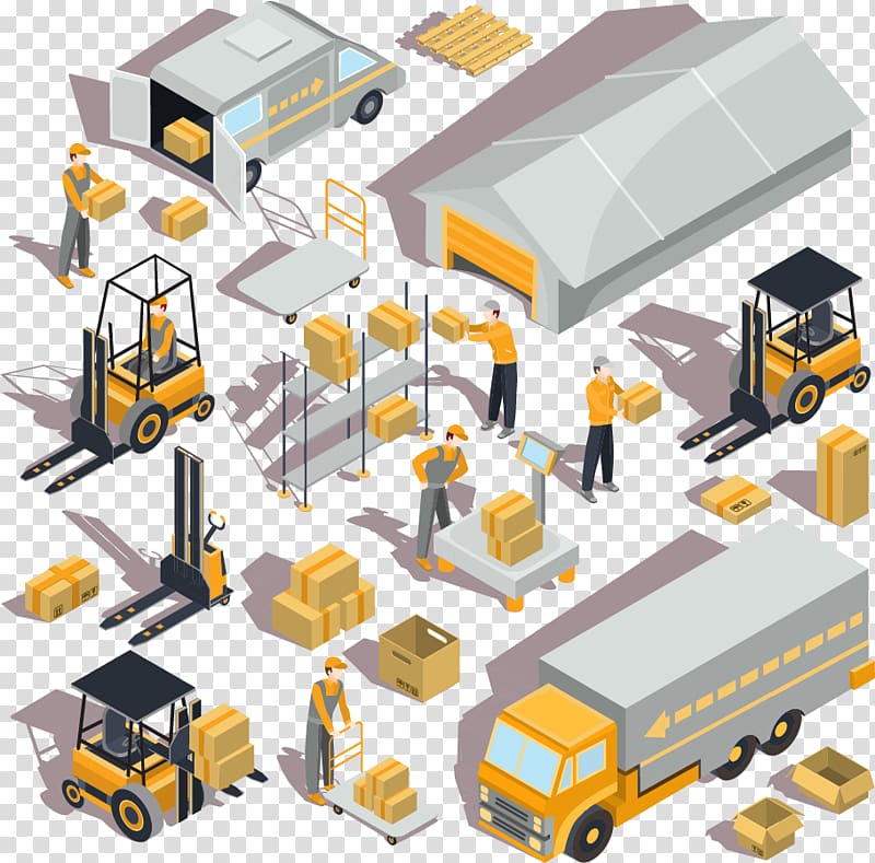 Warehouse Logistics Forklift Isometric projection, warehouse transparent background PNG clipart
