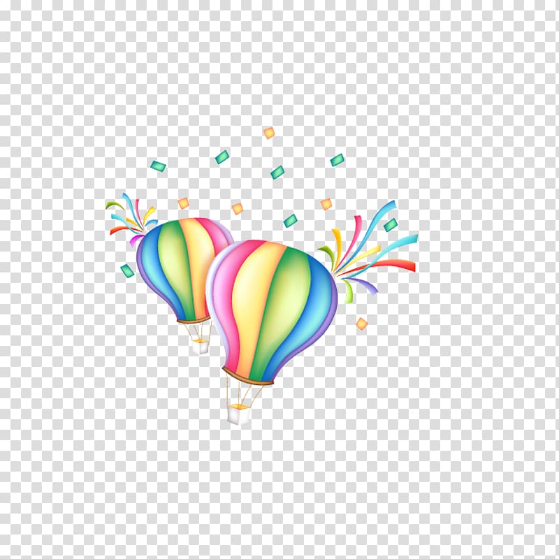 two hot air balloons illustration, Balloon Cartoon Parachute, Balloon ribbons transparent background PNG clipart