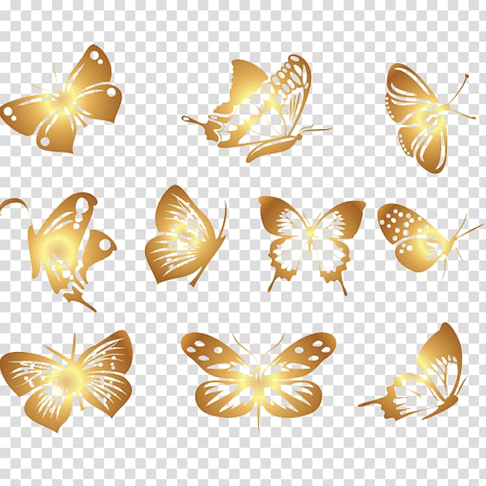 gold butterflies illustration, Butterfly Euclidean , Beautiful butterfly transparent background PNG clipart