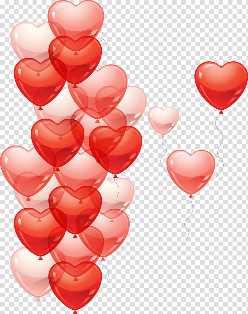 red heart balloons illustration, Heart Rain Balloon transparent background PNG clipart