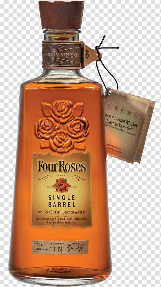 Bourbon whiskey Distilled beverage Four Roses Single barrel whiskey, beer transparent background PNG clipart
