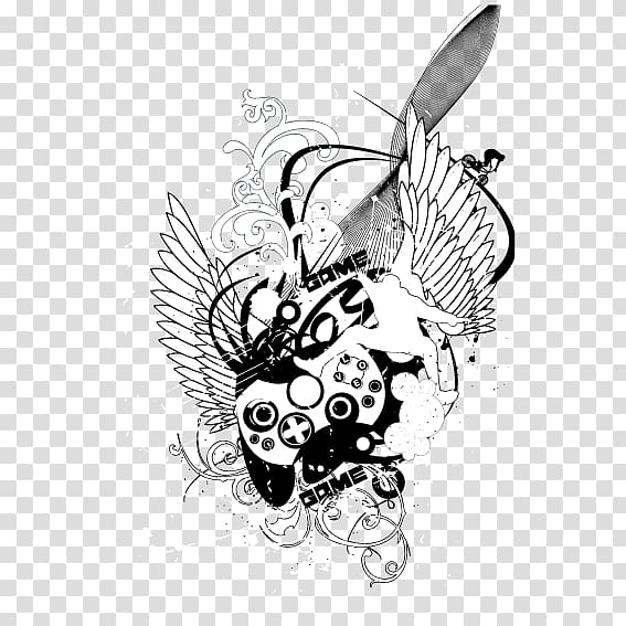 Black and white Mural Wall decal Sticker, Music wings transparent background PNG clipart