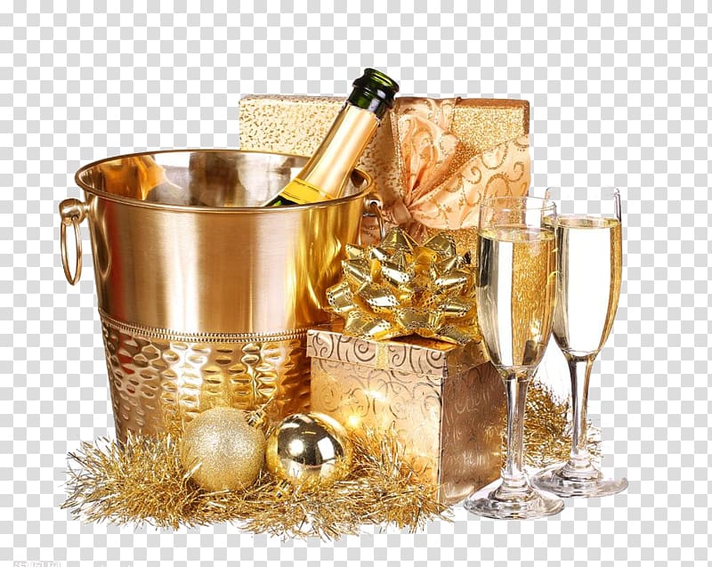 Champagne New Years Eve Gift Christmas, Barrel champagne material free to pull transparent background PNG clipart