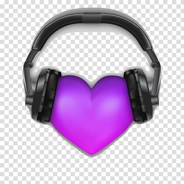 Headphones Three-dimensional space Heart Drawing, three-dimensional heart with headphones transparent background PNG clipart