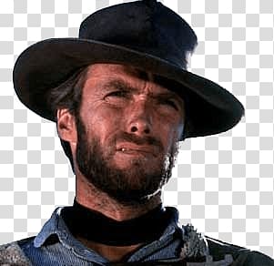 man wearing black cowboy hat, Clint Eastwood Cowboy transparent background PNG clipart