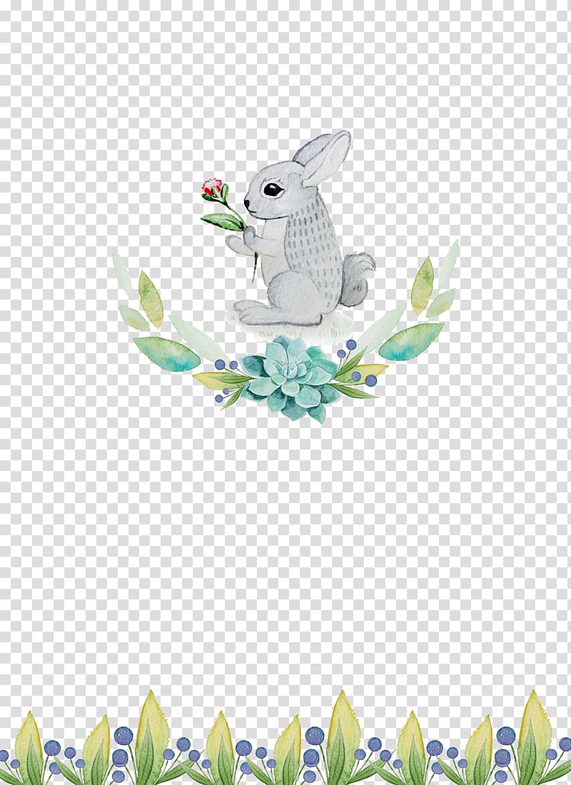 white rabbit holding flower , Illustration, Forest fairy tale background transparent background PNG clipart