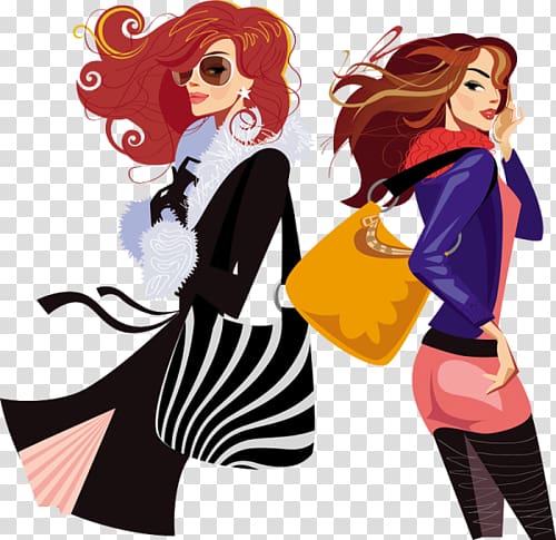 Fashion Illustration, Two women transparent background PNG clipart