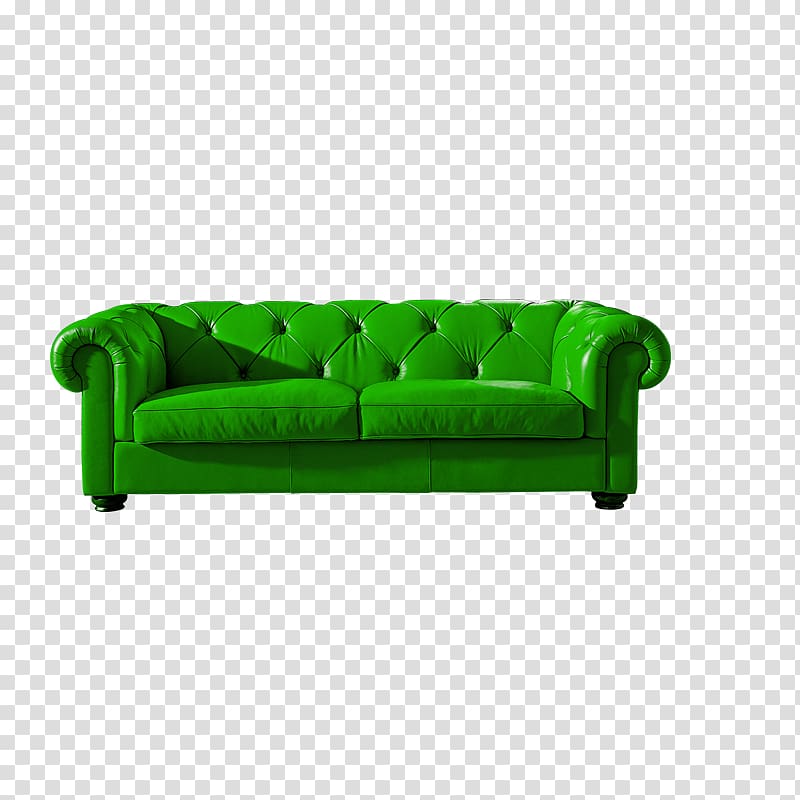 Sofa bed Green Couch, Green leather sofa transparent background PNG clipart