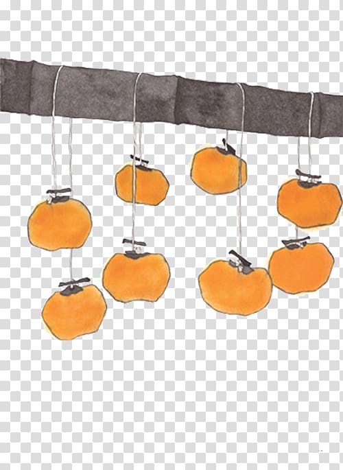 Japanese Persimmon Fruit, Hanging persimmon transparent background PNG clipart
