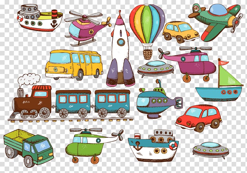 Cartoon Transport Illustration, Hand-painted children\'s toys transparent background PNG clipart