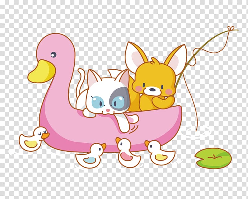 Cartoon Cuteness Animal, And fox kitten duck boat transparent background PNG clipart