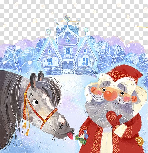 Ded Moroz Santa Claus Book Letter Illustration, Hand-painted Santa Claus Castle transparent background PNG clipart