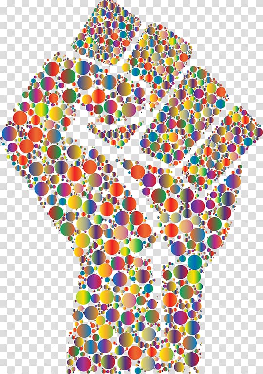Raised fist Black Power , abstract dots transparent background PNG clipart