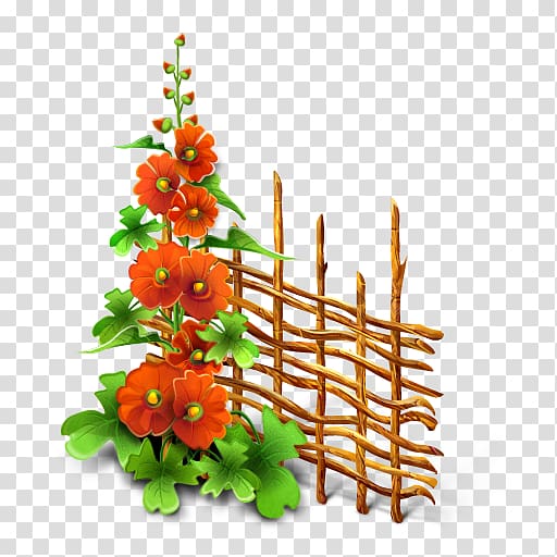 orange petaled flowers beside wooden fence illustration, Flower Computer Icons , Similar Icons With These Tags: Flowers Flower Fence transparent background PNG clipart