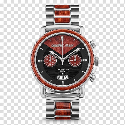 Original Grain/The Alterra Chronograph, Redline (Rosewood/Silver) Original Grain Watches Alterra Chronograph Original Grain Watches The Barrel, Burl Wood Grain transparent background PNG clipart