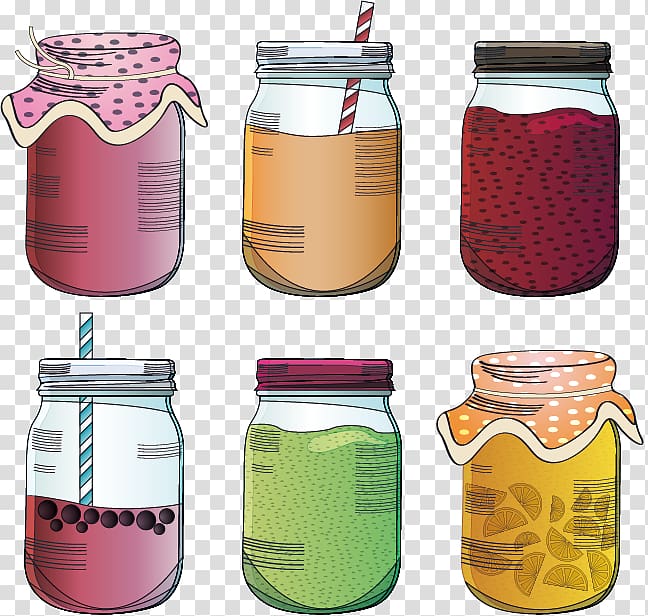 Mason jar Euclidean Glass, Hand-painted glass jar filled with juice transparent background PNG clipart