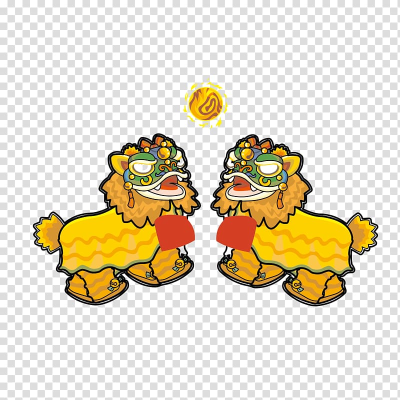 Lion dance Dragon dance Chinese New Year , Double lion beast transparent background PNG clipart