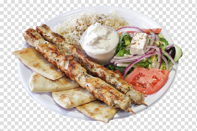 Souvlaki Greek cuisine Gyro Kebab Mediterranean cuisine, tzatziki transparent background PNG clipart