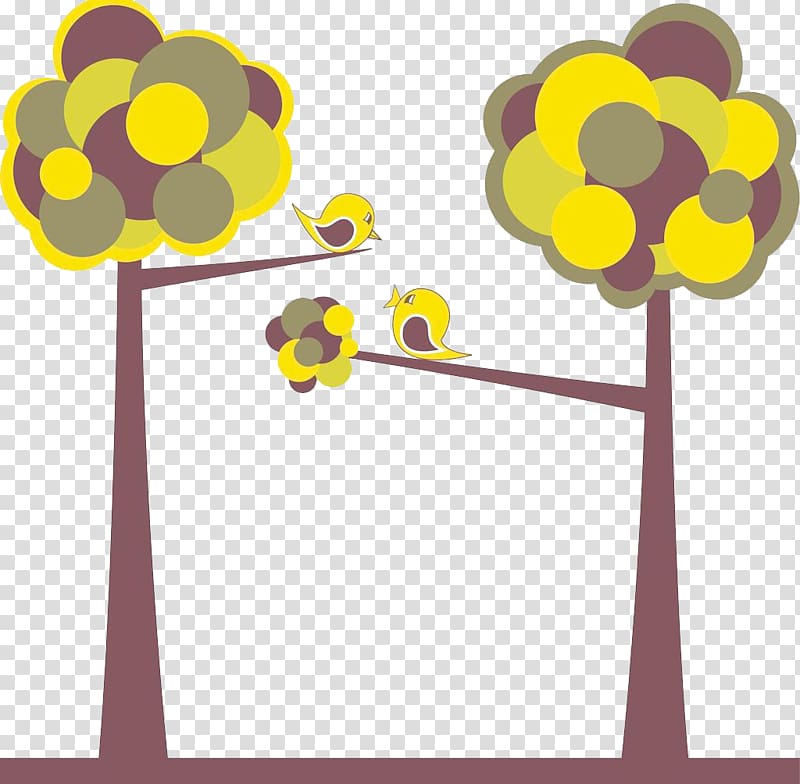 Cartoon Tree Illustration, Hand-painted decorative trees and birds background transparent background PNG clipart