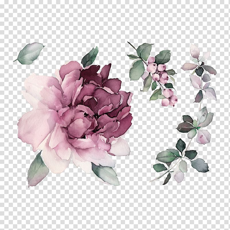 purple flowers illustration, Abziehtattoo Cosmetics Cabbage rose Peony, Peony Chinese transparent background PNG clipart