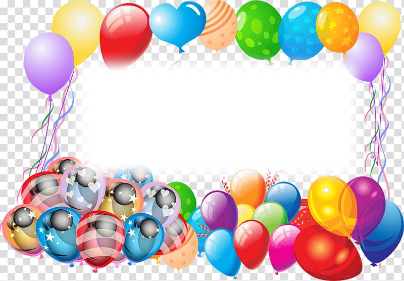 assorted balloon illustrations, Happy Birthday Frame With Balloons transparent background PNG clipart