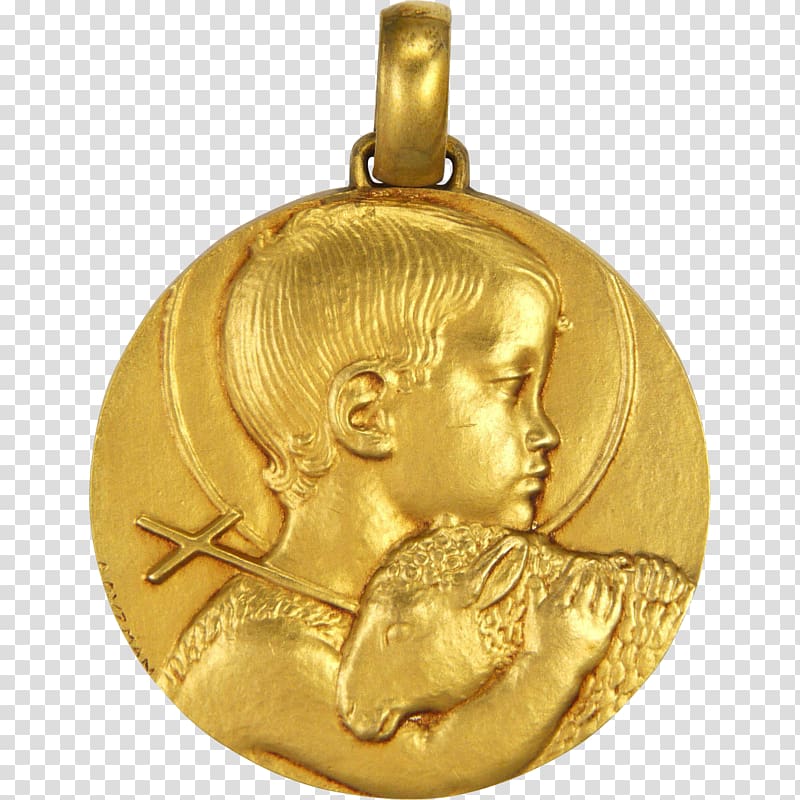 Gold medal Baptism Monnaie de Paris Child, medal transparent background PNG clipart