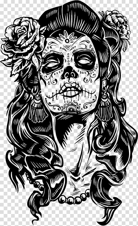 La Calavera Catrina Drawing Day of the Dead, skull transparent background PNG clipart