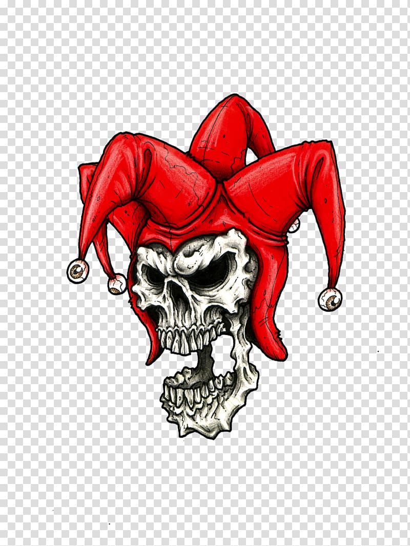 skull with red jester hat illustration, Joker Harley Quinn Batman Enchantress Logo, Evil transparent background PNG clipart