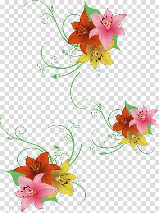 red, yellow, and pink hibiscus flower , Floral design Flower Petal, Colorful hand-painted flowers transparent background PNG clipart