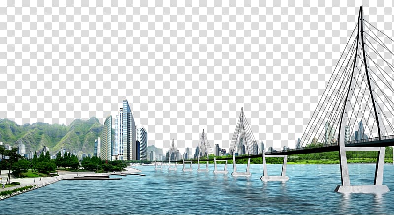 River , Urban River Bridge pull material Free transparent background PNG clipart