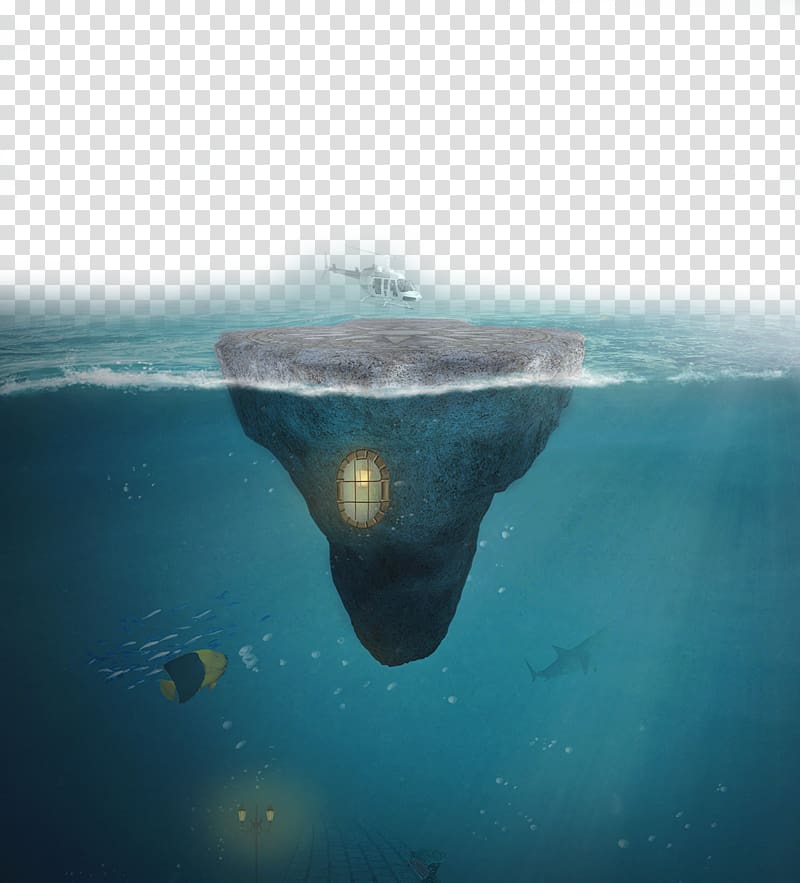 gray rock floating in ocean below helicopter, u6d77u6d0b Ocean Underwater, Ocean perspective island transparent background PNG clipart