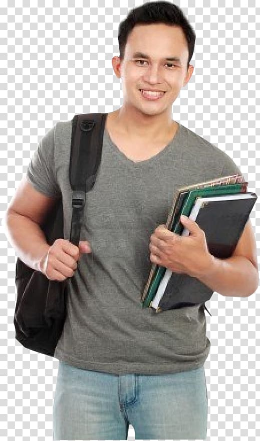 man in gray V-neck shirt carrying black backpack and four books, SAT Student College Higher education, students transparent background PNG clipart
