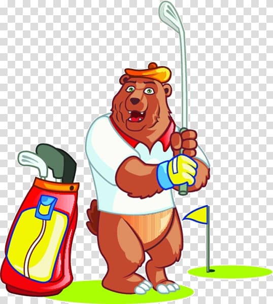 Golf Cartoon , Cartoon bear play transparent background PNG clipart