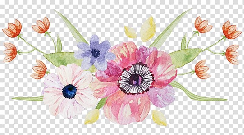 pink, white, and purple poppy flowers art, Watercolor painting, Fresh and elegant floral watercolor number transparent background PNG clipart