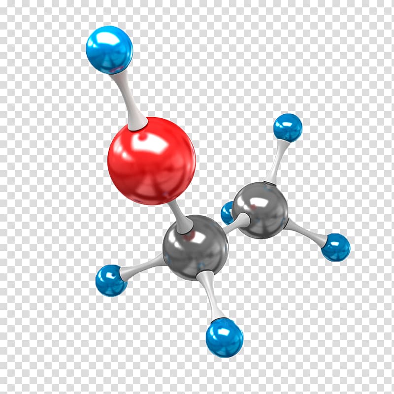 red, blue, and gray illustration, Ethanol Molecule Solvent in chemical reactions Chemical structure Chemistry, molecule transparent background PNG clipart