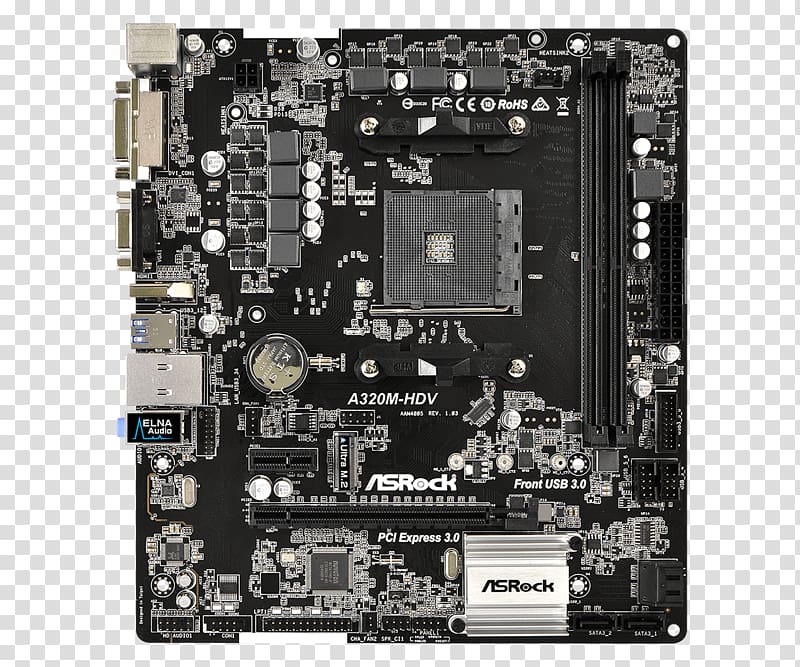 Socket AM4 ASRock AB350M-HDV microATX Motherboard ASRock A320M AMD A320 AM4 Micro ATX, others transparent background PNG clipart