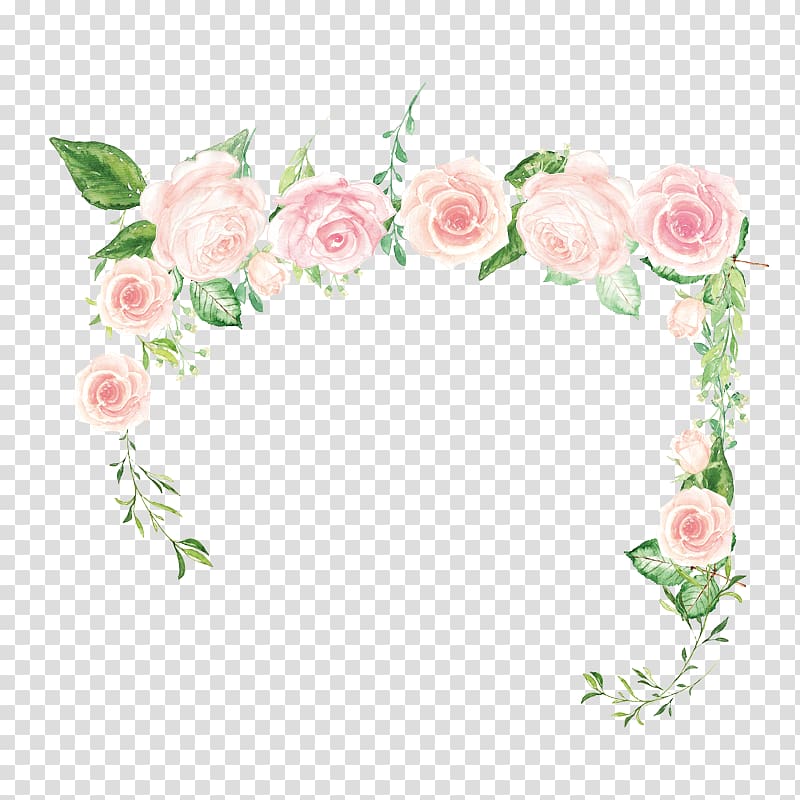 Pink Flower Rose Green, Rose Border, pink petaled flowers layout transparent background PNG clipart