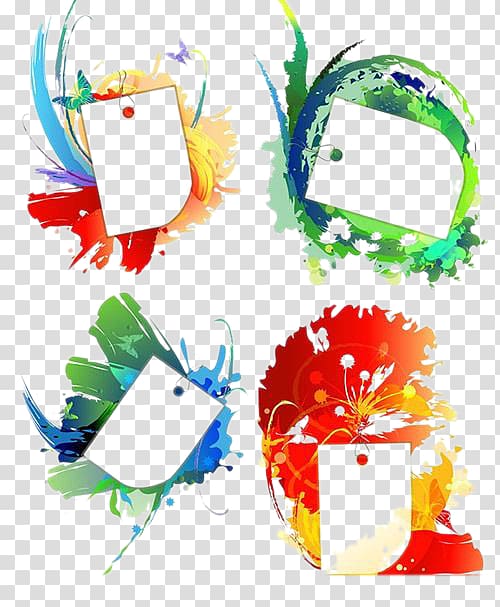 four abstract frames assorted colors, Ink, Ink background and blank cards transparent background PNG clipart