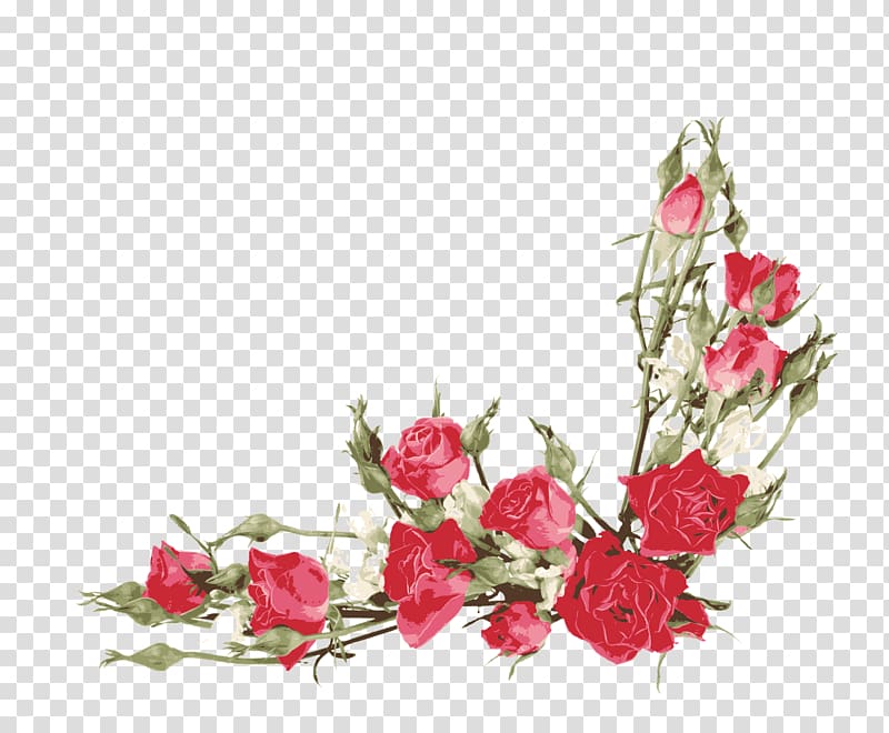 red and green roses border art, Rose Flower bouquet , Red Rose Border transparent background PNG clipart