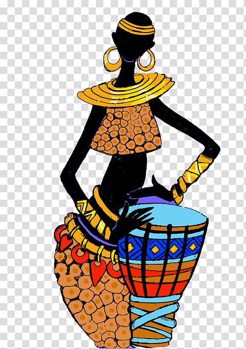 woman playing djembe illustration, Africa Paper Vecteur Illustration, African beauty transparent background PNG clipart