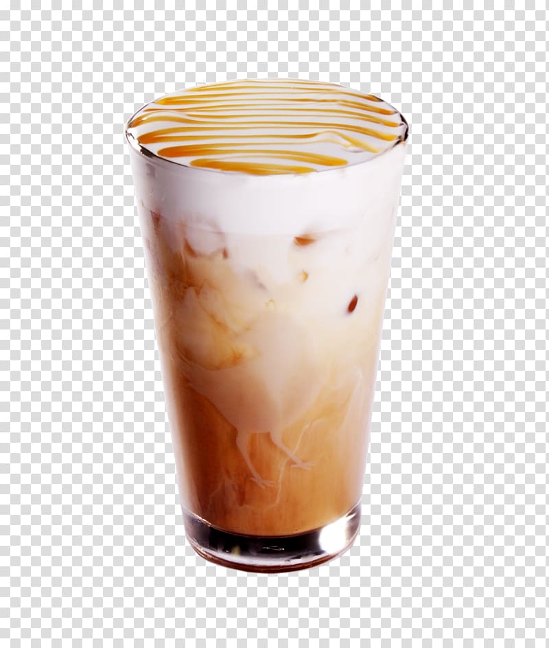 clear glass cup filled with brown liquid, Iced coffee Latte macchiato Caffxe8 macchiato Milk, Frozen Caramel Macchiato Coffee transparent background PNG clipart