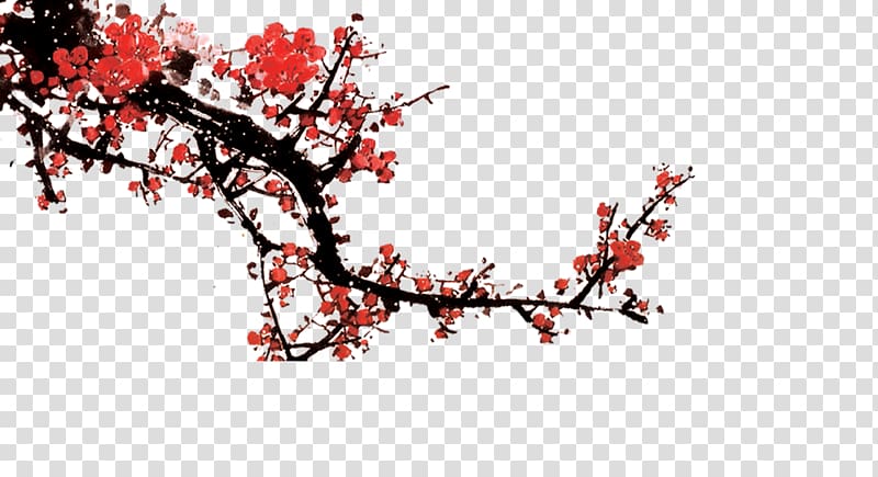 Ink wash painting Wall Plum blossom Chinese New Year, Ink Plum transparent background PNG clipart