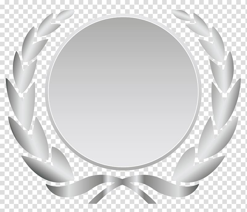 round gray with leaves background template, Laurel wreath Silver Wall decal Bronze Ribbon, baner transparent background PNG clipart