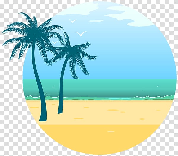 two blue palm trees in the beach illustration, Summer Euclidean , Sea transparent background PNG clipart