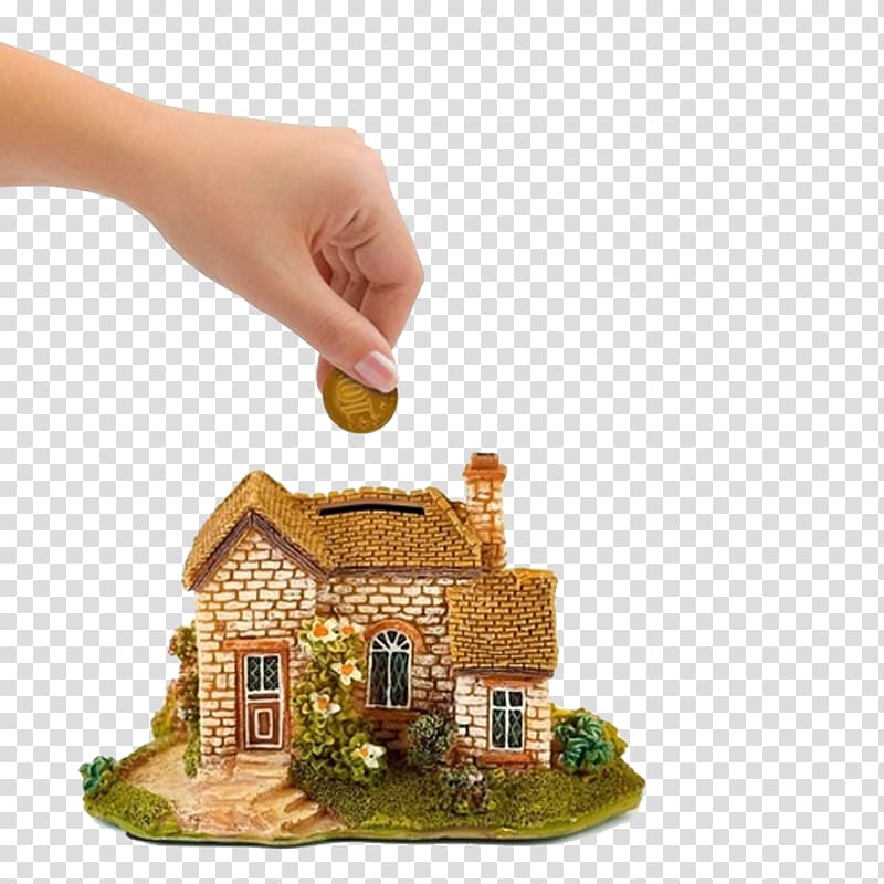 Computer mouse House Mortgage loan Bank, Holding a coin into a piggy bank transparent background PNG clipart