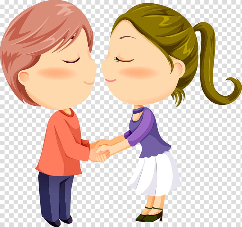 cute cartoon boy and girl holding hands